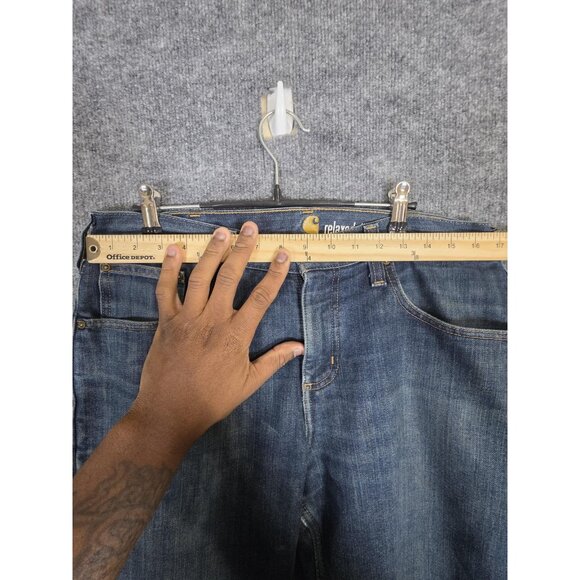 Carhartt Jeans Mens 33x30 Blue Relaxed Fit Fleece Lined Workwear Distressed - Picture 5 of 13